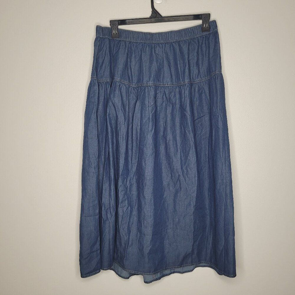 Lane Bryant blue chambray pull on western cottage classic pull on midi skirt NWT
